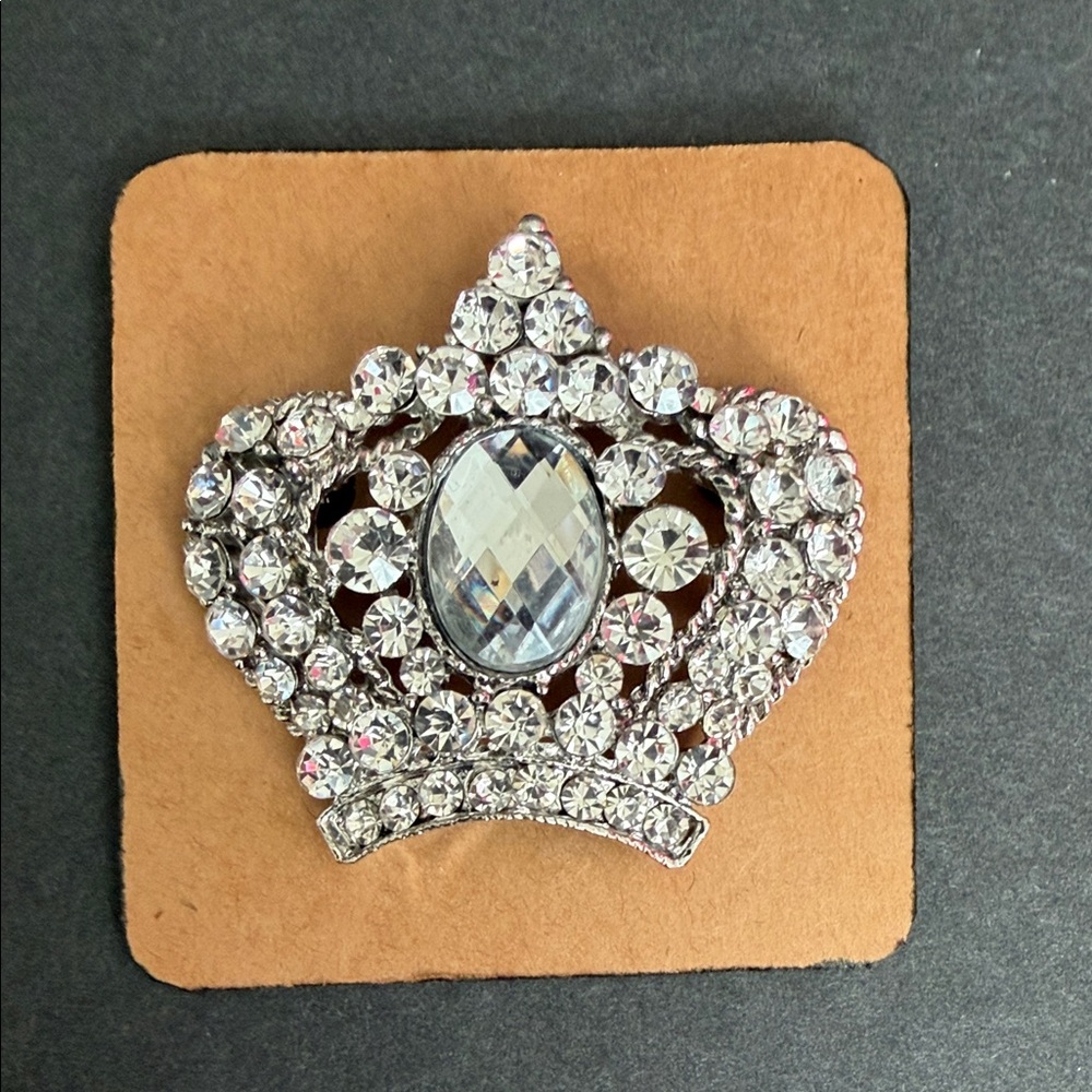 Elegant Silver Crown Brooch